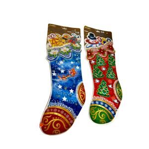 Vintage Flomo Christmas Stockings Window Clings Set of 2